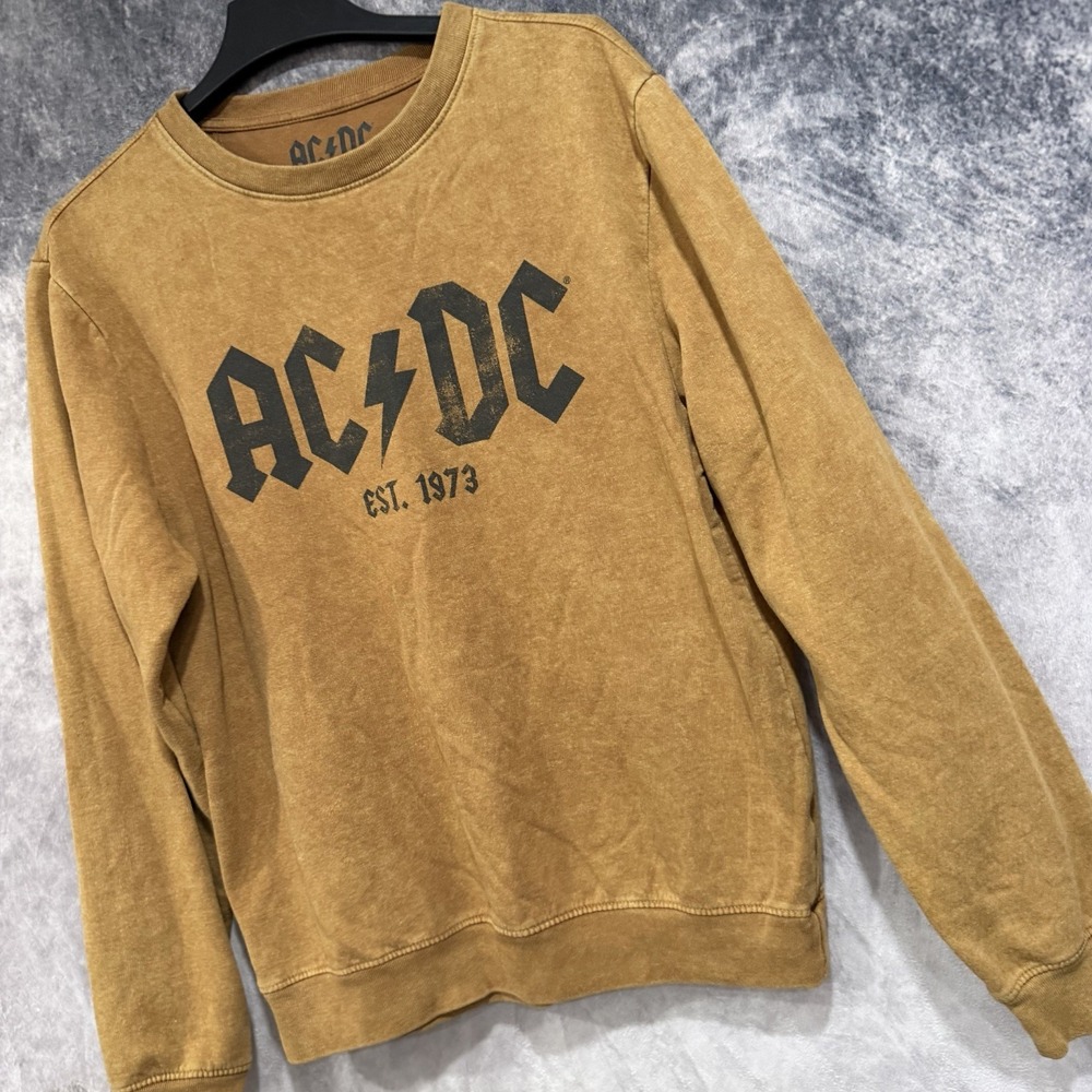 AC/DC EST. 1973 Sweatshirt Mens Medium Brown Pullover Crew Neck Long Sleeve